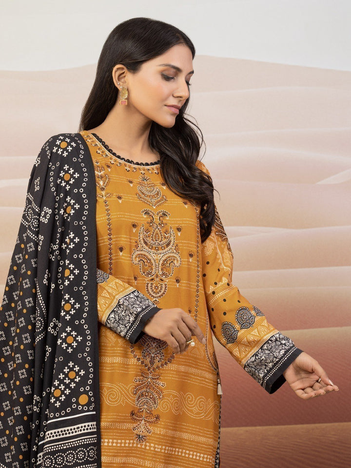 EWU22V10-25016 Unstitched Mustard Embroidered Crepe 3 Piece