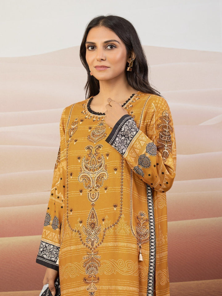EWU22V10-25016 Unstitched Mustard Embroidered Crepe 3 Piece