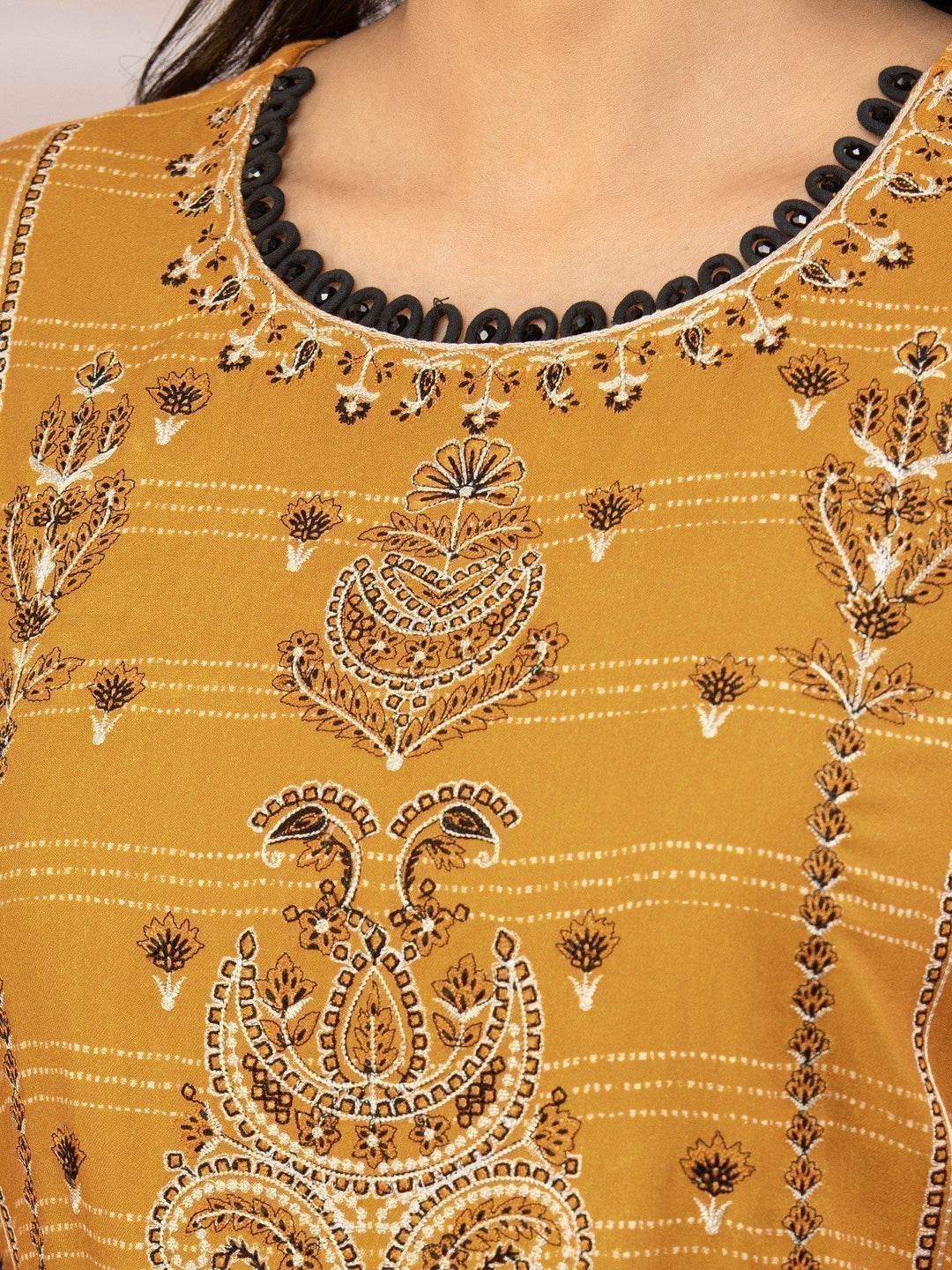 EWU22V10-25016 Unstitched Mustard Embroidered Crepe 3 Piece