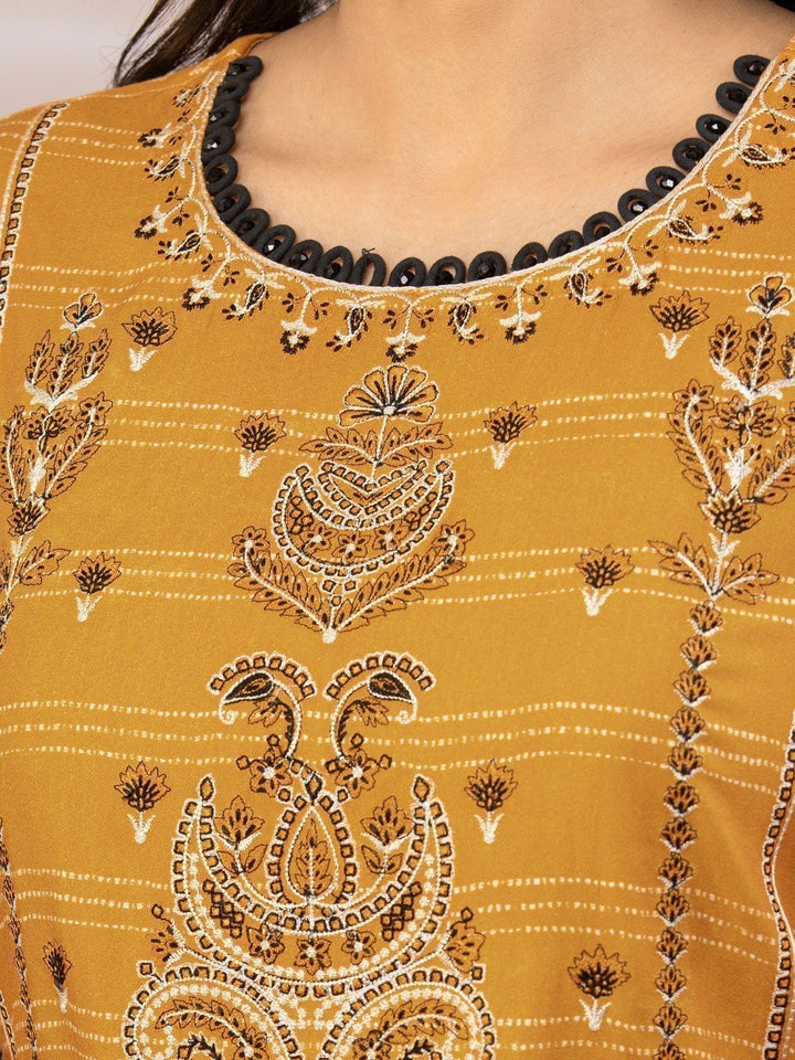 EWU22V10-25016 Unstitched Mustard Embroidered Crepe 3 Piece