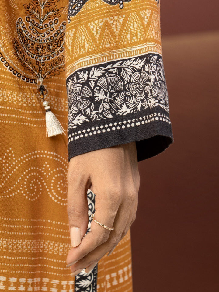 EWU22V10-25016 Unstitched Mustard Embroidered Crepe 3 Piece
