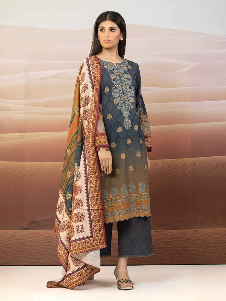 EWU22V11-25023 Unstitched Dark Teal Embroidered Khaddar 3 Piece