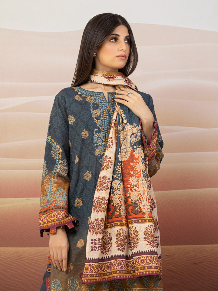 EWU22V11-25023 Unstitched Dark Teal Embroidered Khaddar 3 Piece