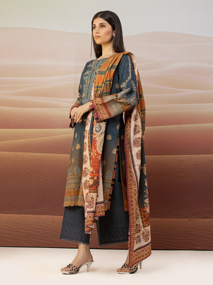 EWU22V11-25023 Unstitched Dark Teal Embroidered Khaddar 3 Piece