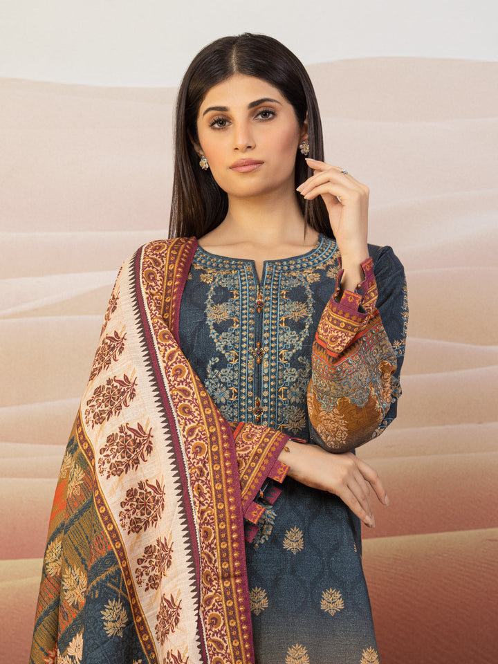 EWU22V11-25023 Unstitched Dark Teal Embroidered Khaddar 3 Piece