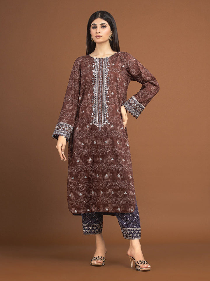 EWU22V11-25038 Unstitched Brown Embroidered Khaddar 2 Piece