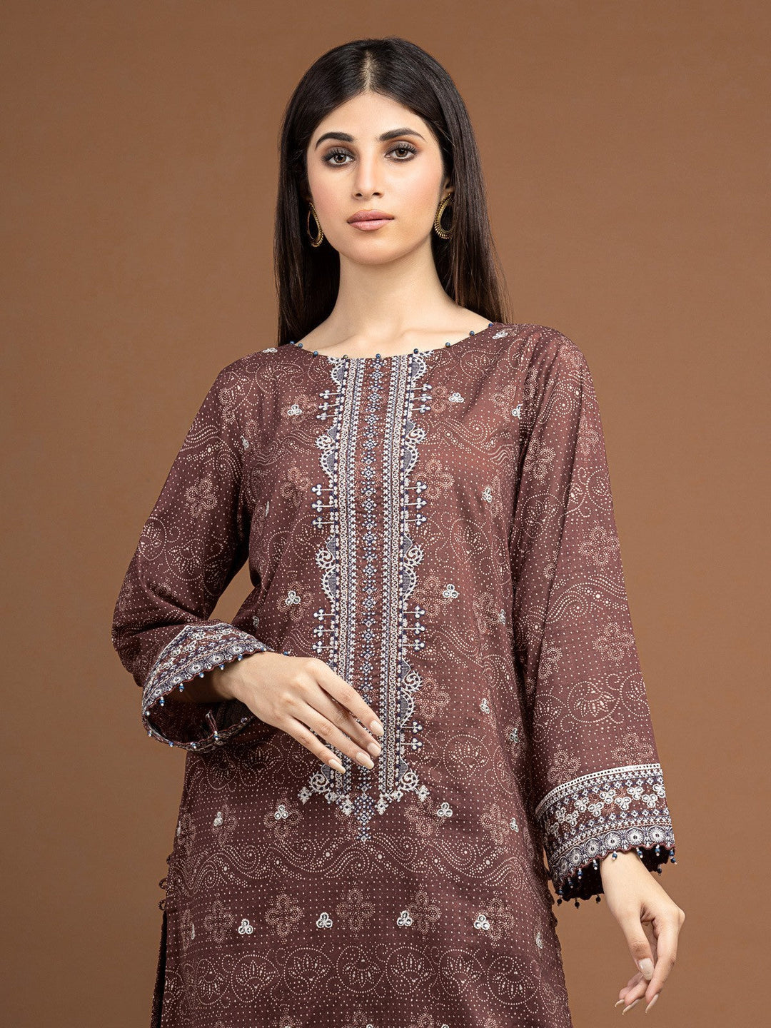 EWU22V11-25038 Unstitched Brown Embroidered Khaddar 2 Piece