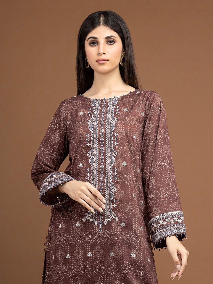 EWU22V11-25038 Unstitched Brown Embroidered Khaddar 2 Piece