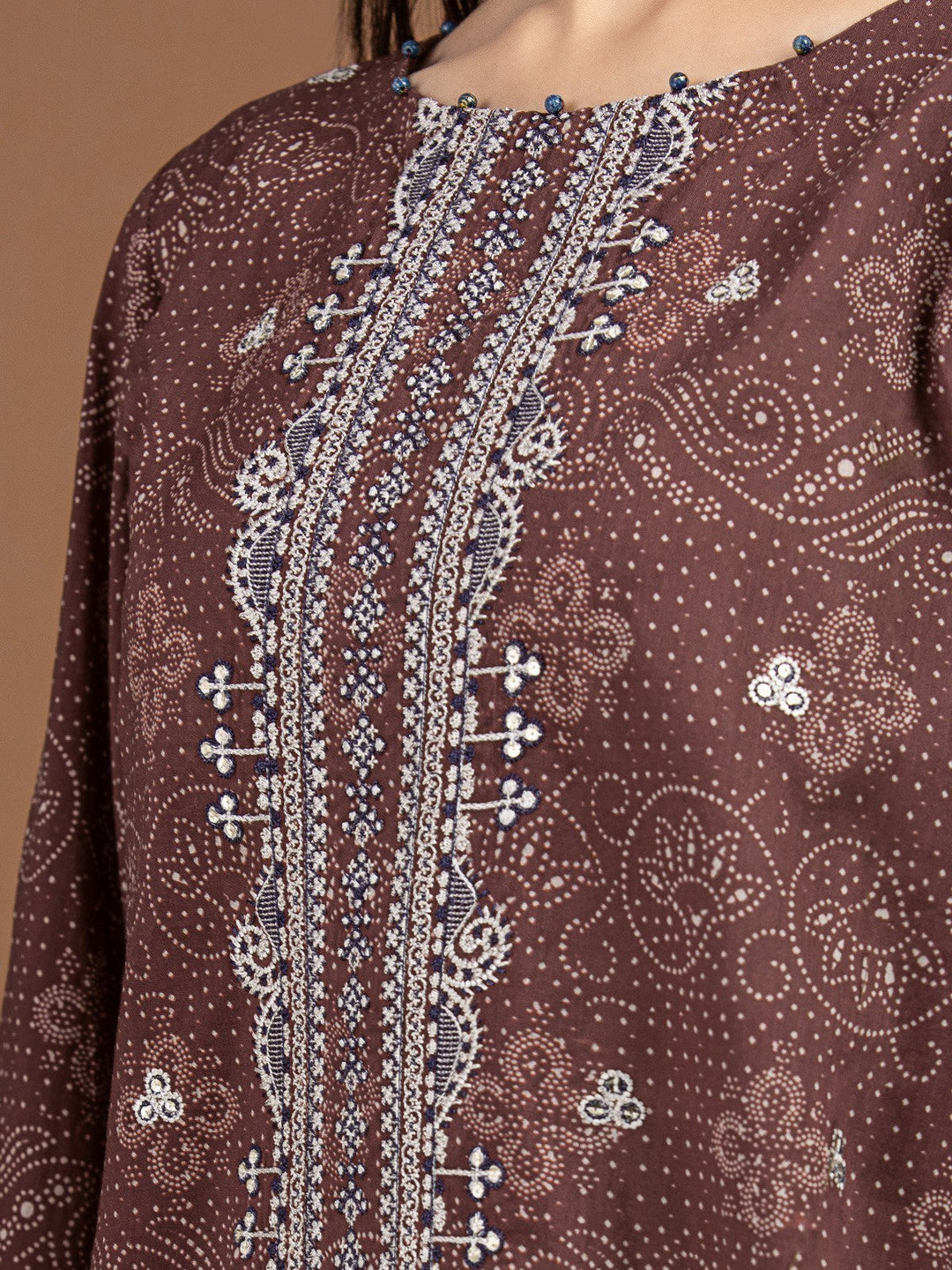 EWU22V11-25038 Unstitched Brown Embroidered Khaddar 2 Piece