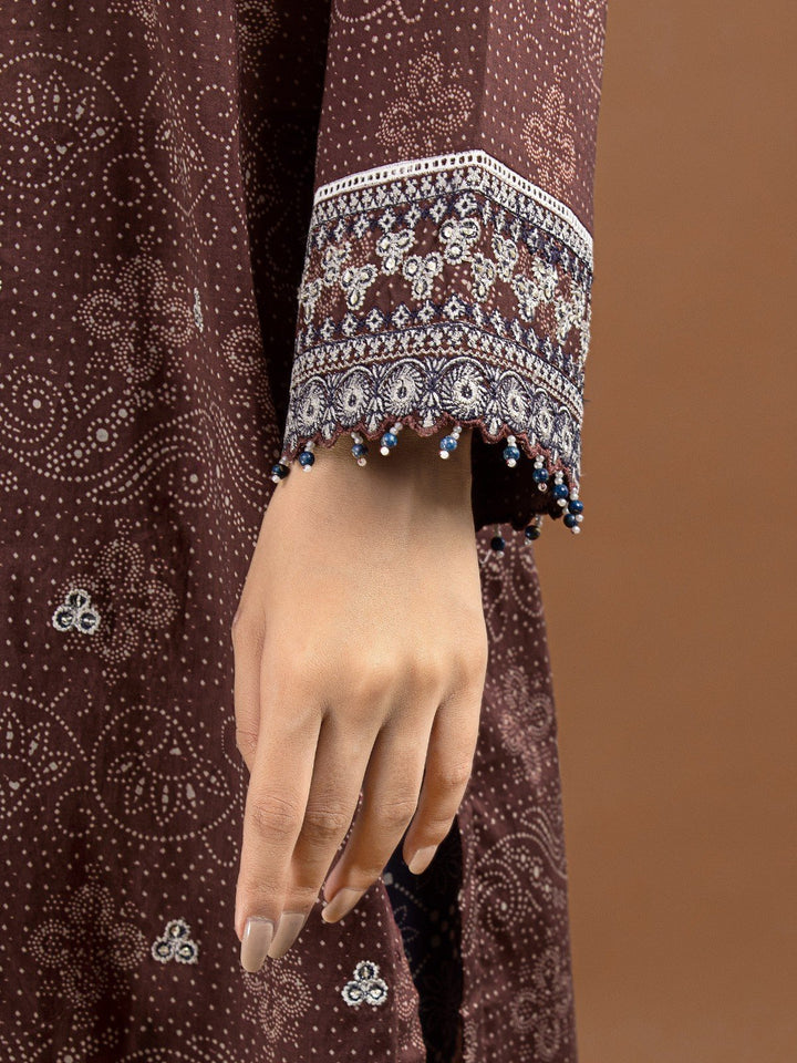 EWU22V11-25038 Unstitched Brown Embroidered Khaddar 2 Piece