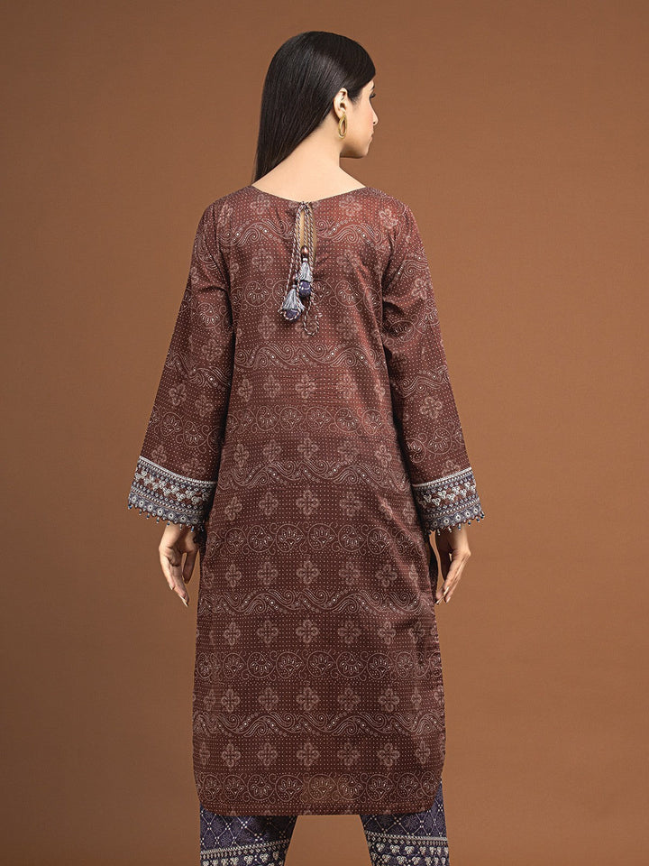 EWU22V11-25038 Unstitched Brown Embroidered Khaddar 2 Piece