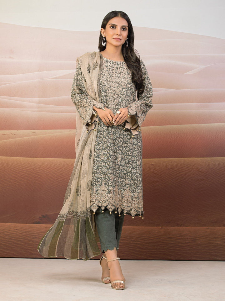 EWU22V12-25009 Unstitched Sage Green Embroidered Khaddar 3 Piece