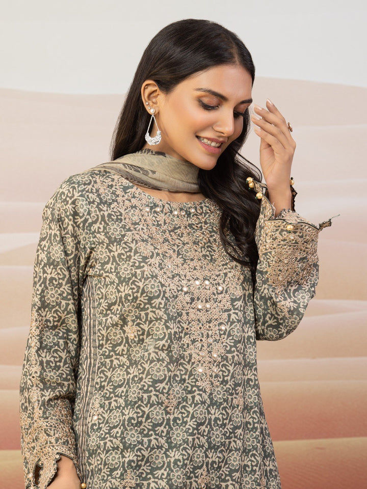 EWU22V12-25009 Unstitched Sage Green Embroidered Khaddar 3 Piece