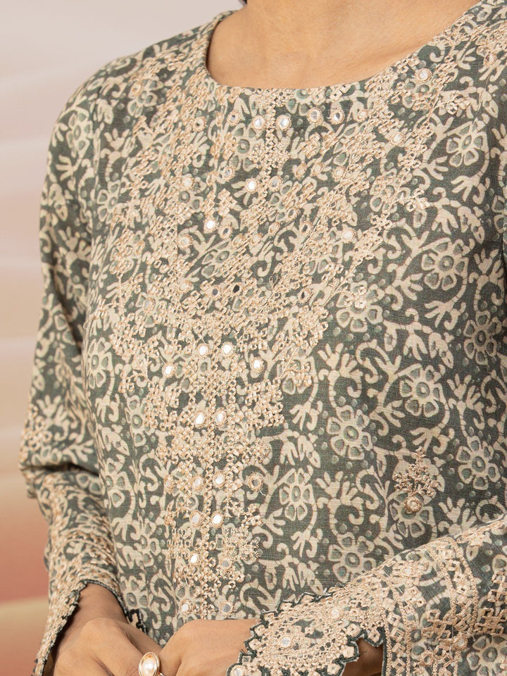 EWU22V12-25009 Unstitched Sage Green Embroidered Khaddar 3 Piece