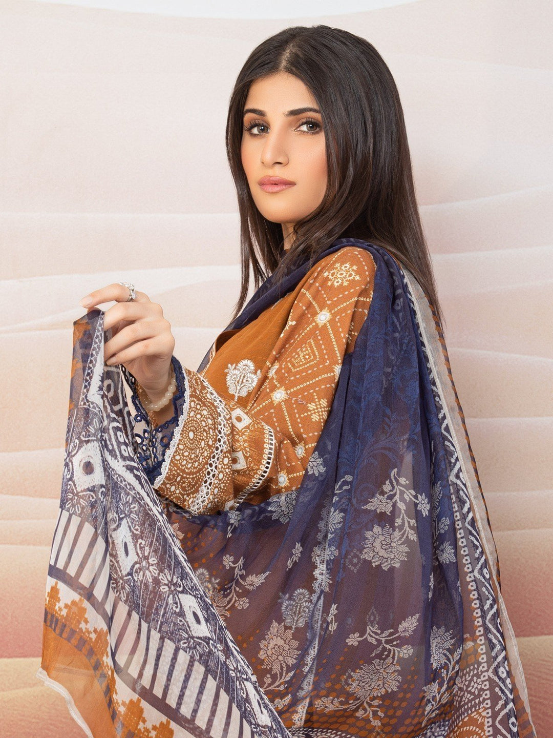 EWU22V12-25011 Unstitched Brown Embroidered Khaddar 3 Piece