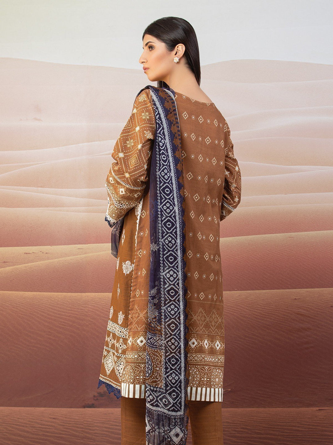 EWU22V12-25011 Unstitched Brown Embroidered Khaddar 3 Piece