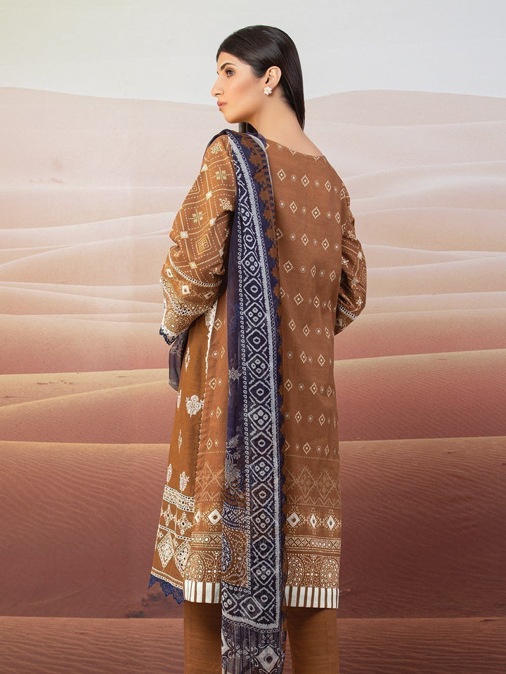 EWU22V12-25011 Unstitched Brown Embroidered Khaddar 3 Piece