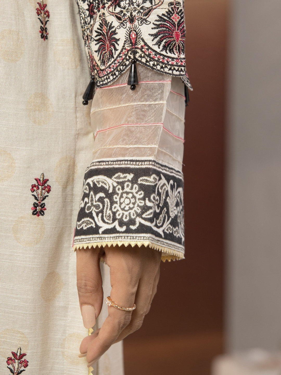 EWU22V12-25013 Unstitched Peach Embroidered Khaddar 3 Piece