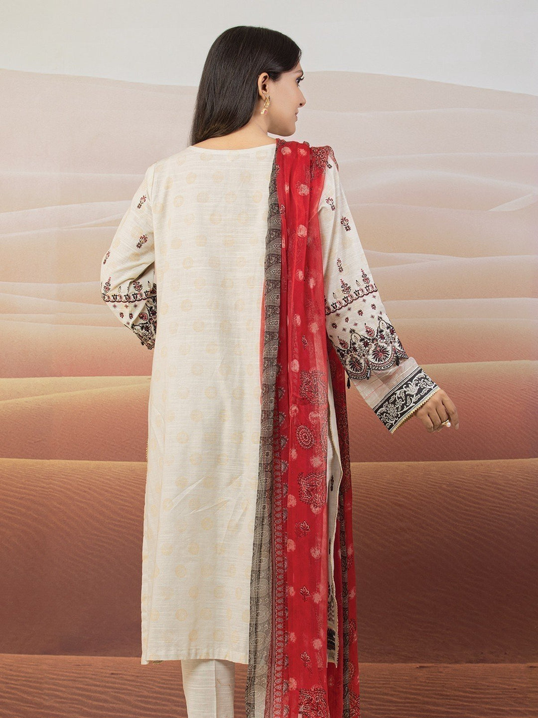 EWU22V12-25013 Unstitched Peach Embroidered Khaddar 3 Piece