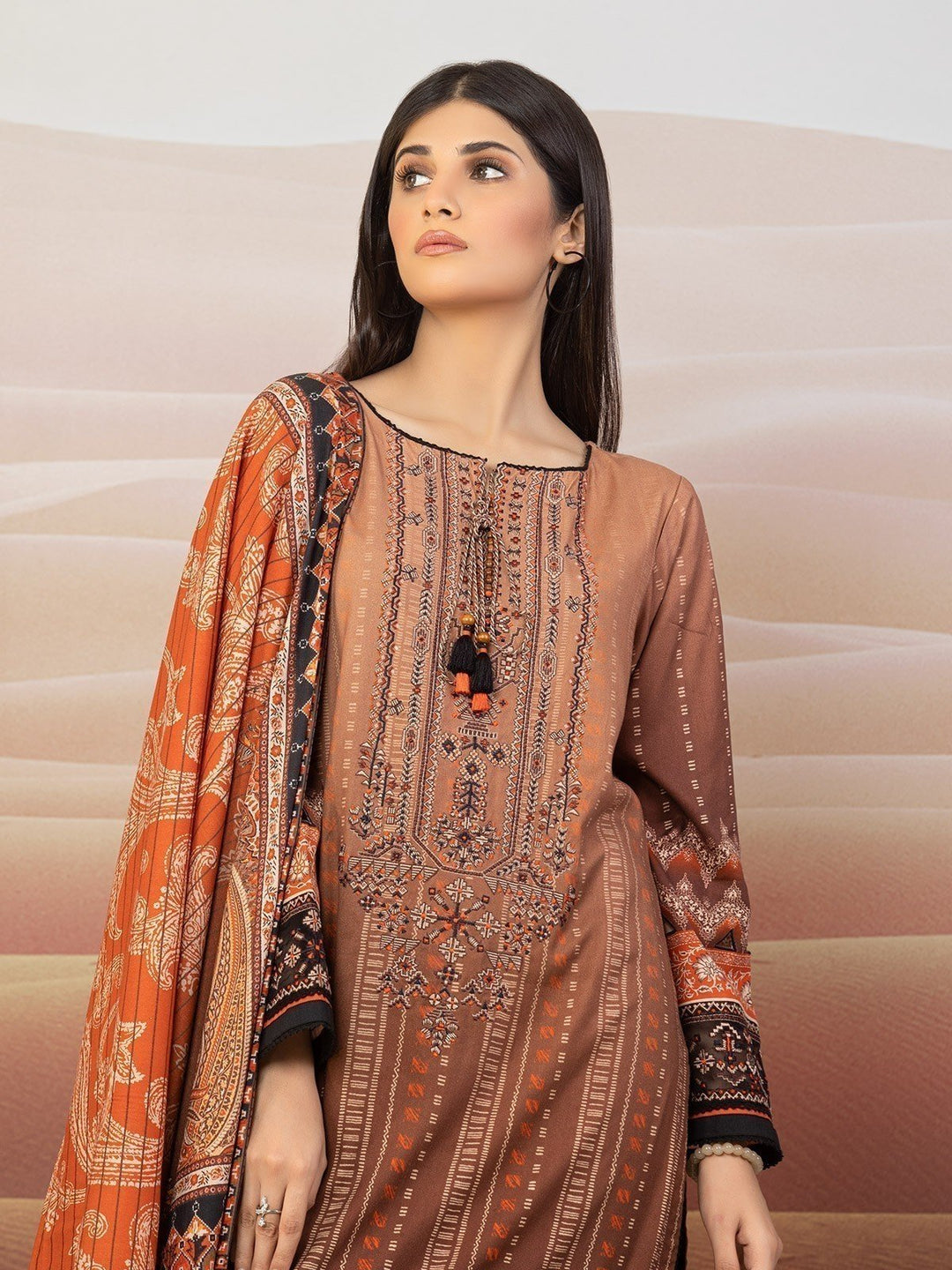 EWU22V13-24046 Unstitched Light Brown Embroidered Viscose 3 Piece