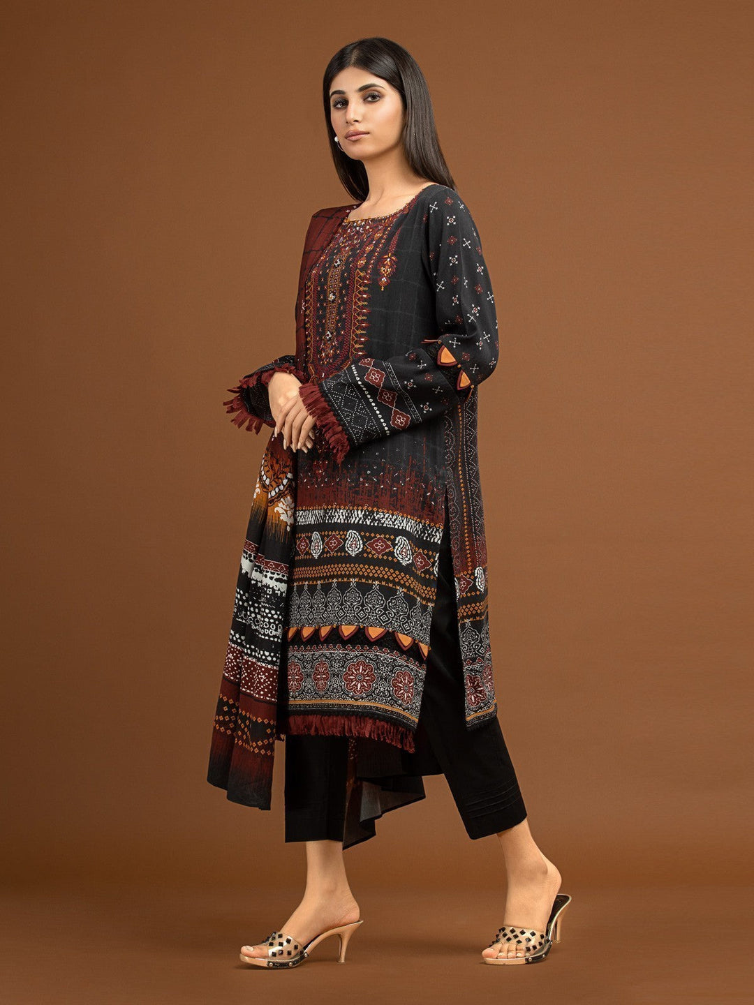EWU22V13-24048 Unstitched Black Embroidered Viscose 3 Piece