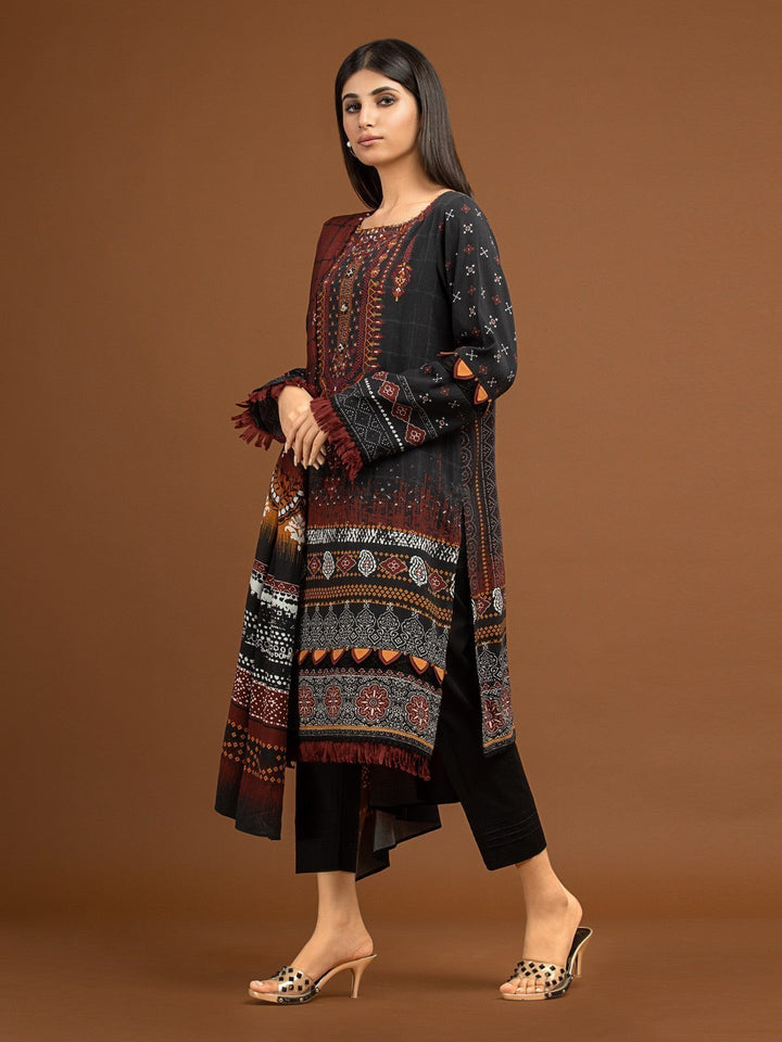 EWU22V13-24048 Unstitched Black Embroidered Viscose 3 Piece