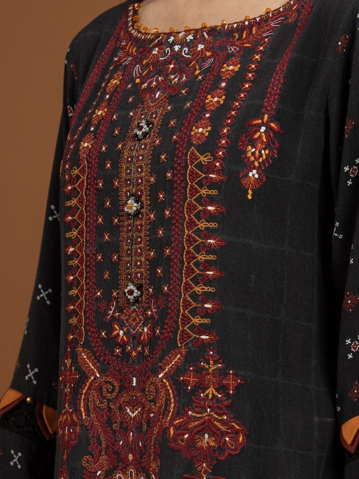 EWU22V13-24048 Unstitched Black Embroidered Viscose 3 Piece