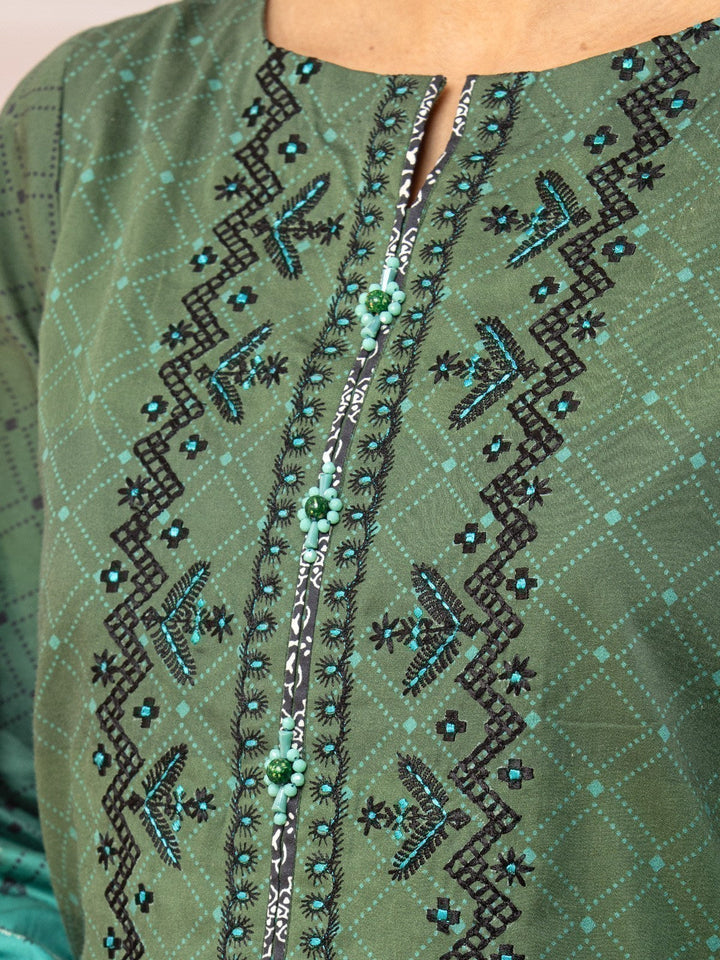 EWU22V9-25046 Unstitched Sea Green Embroidered Cotton Satin 1 Piece