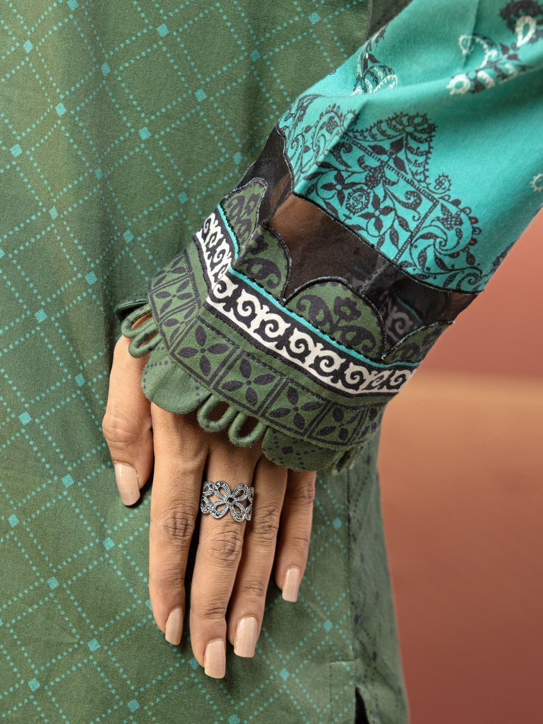 EWU22V9-25046 Unstitched Sea Green Embroidered Cotton Satin 1 Piece