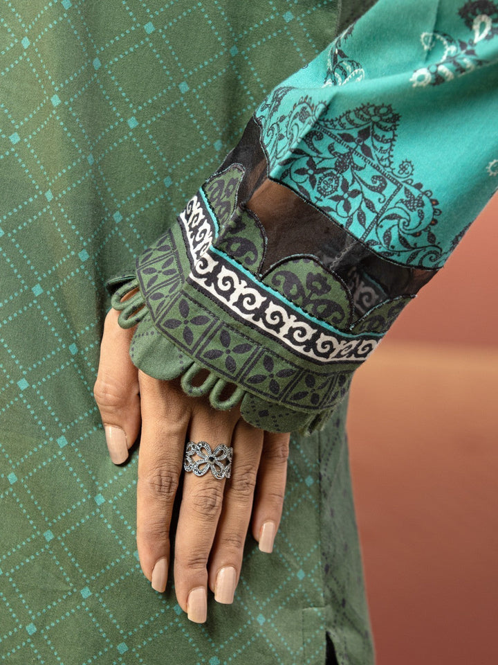 EWU22V9-25046 Unstitched Sea Green Embroidered Cotton Satin 1 Piece