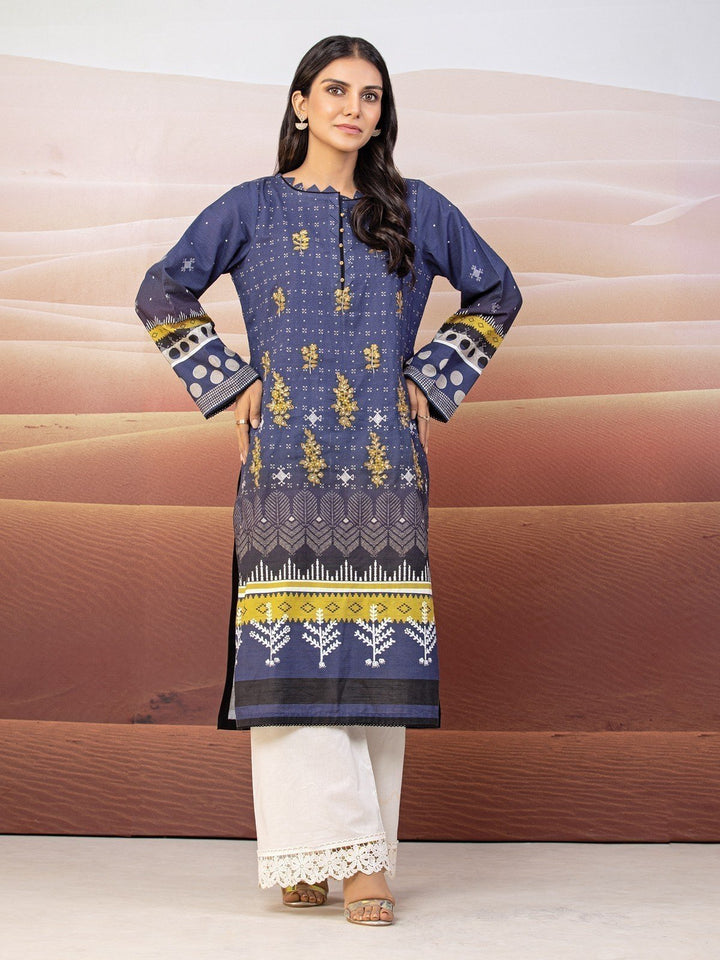 EWU22V9-25048 Unstitched Navy Blue Embroidered Cotton Satin 1 Piece