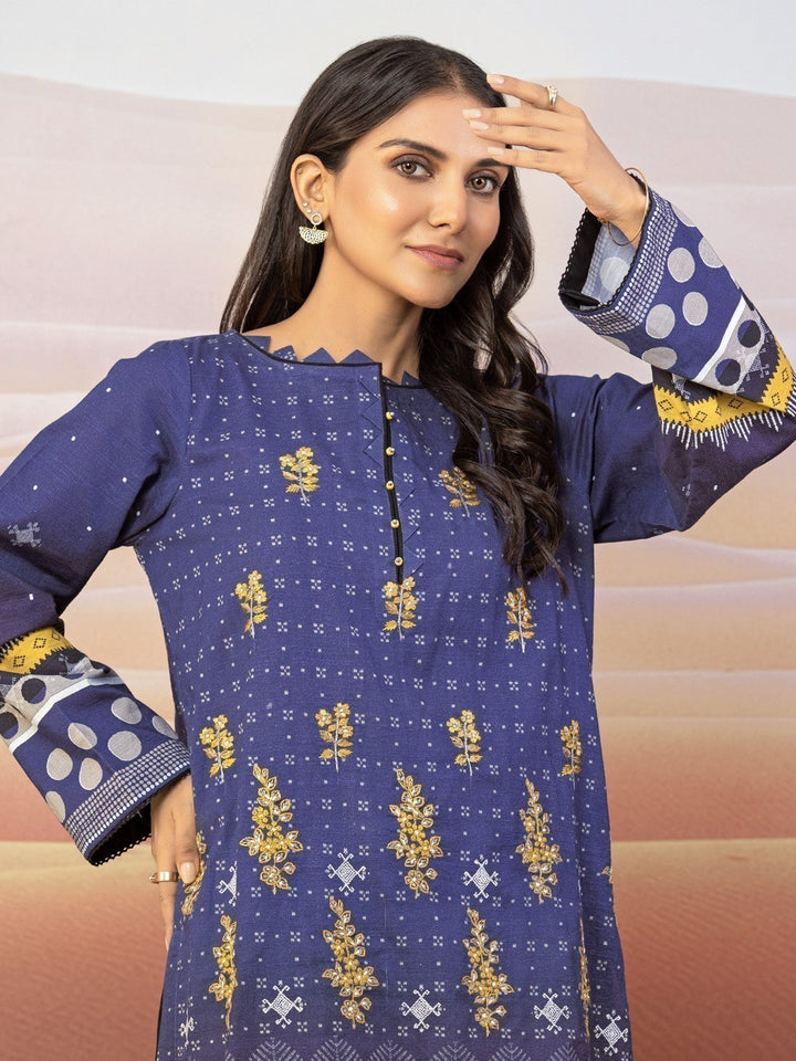 EWU22V9-25048 Unstitched Navy Blue Embroidered Cotton Satin 1 Piece