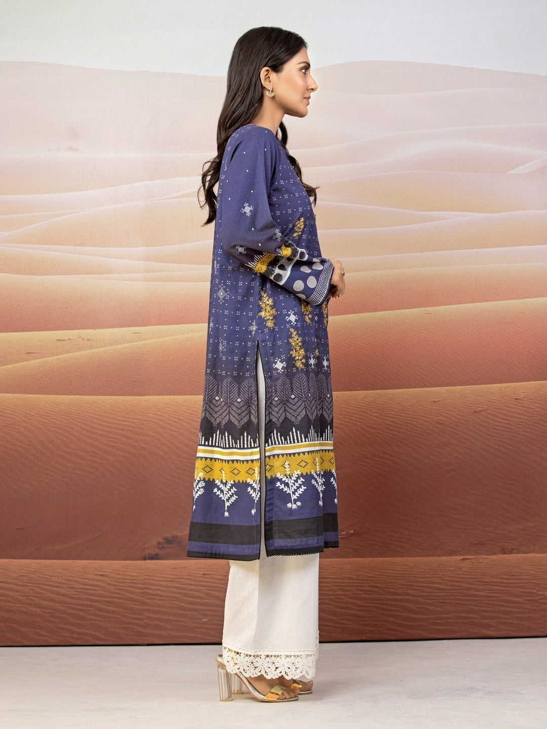 EWU22V9-25048 Unstitched Navy Blue Embroidered Cotton Satin 1 Piece