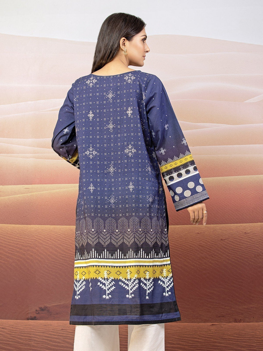 EWU22V9-25048 Unstitched Navy Blue Embroidered Cotton Satin 1 Piece