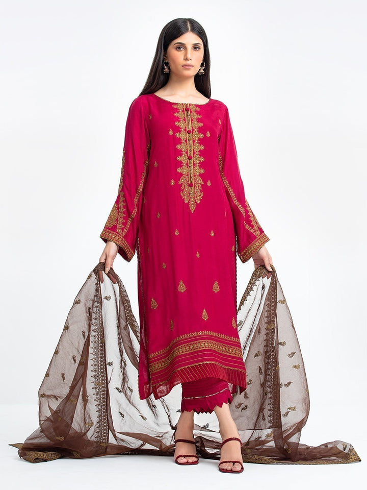 Pret 3Pc Embroidered Raw Silk Suit - EWTKE23-68758-3P