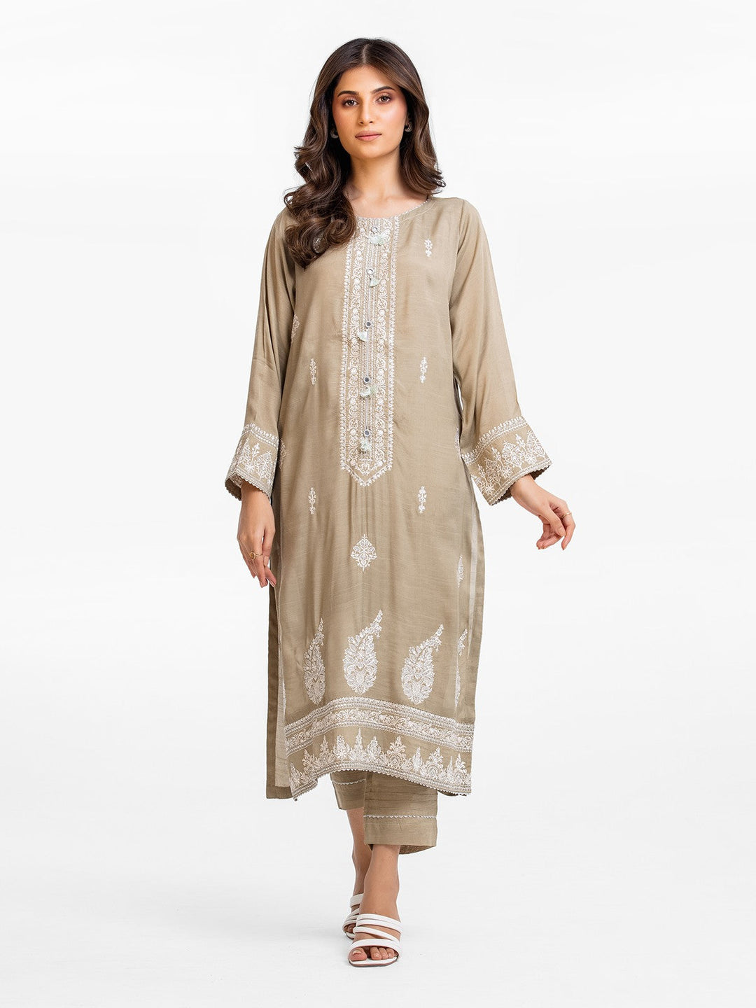 Pret 2Pc Embroidered Raw Silk Shirt Trouser - EWTKE23-68799ST