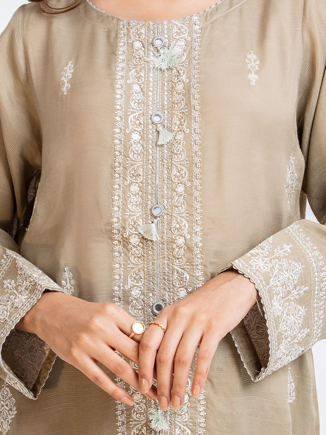Pret 2Pc Embroidered Raw Silk Shirt Trouser - EWTKE23-68799ST