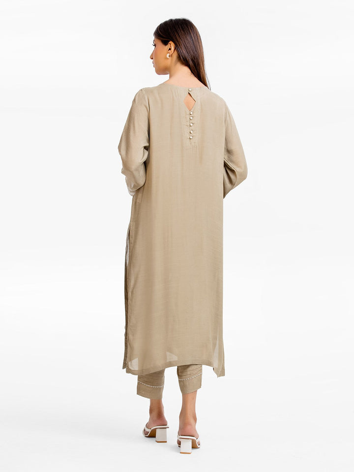 Pret 2Pc Embroidered Raw Silk Shirt Trouser - EWTKE23-68799ST