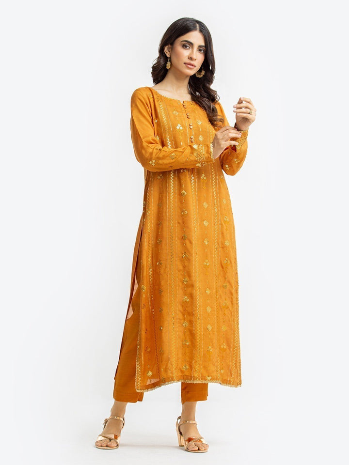 Pret 2Pc Embroidered Raw Silk Shirt Trouser - EWTKE23-68751ST
