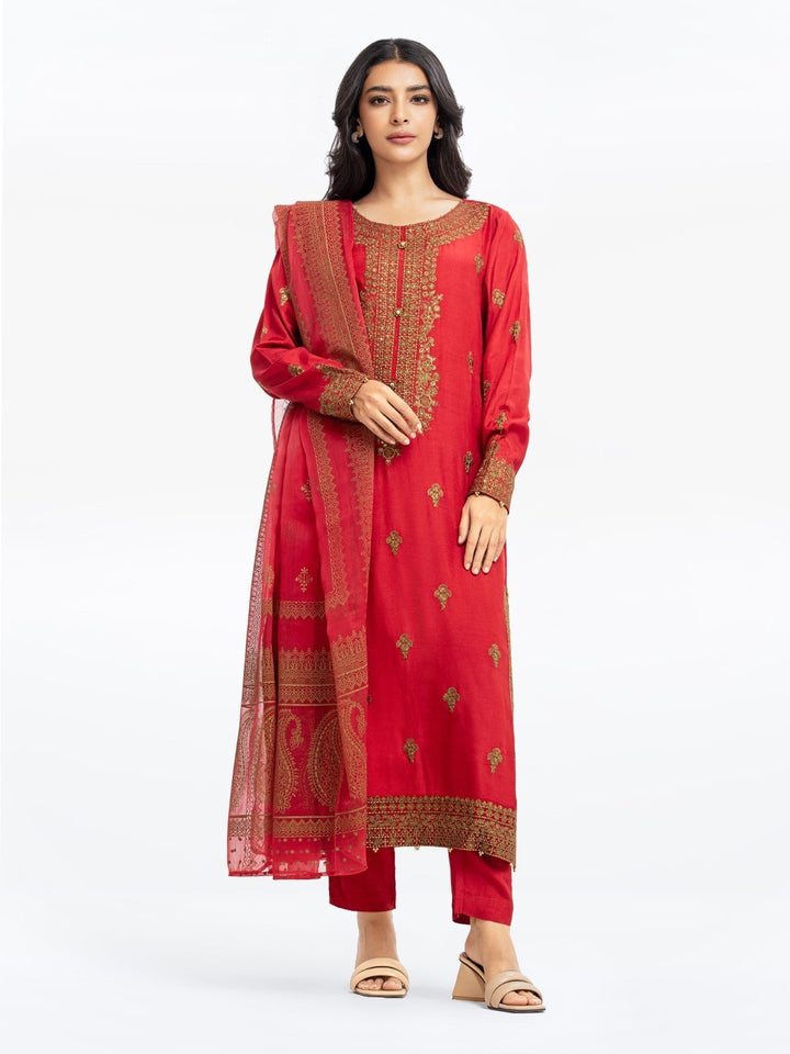 Pret 3Pc Embroidered Raw Silk Suit - EWTKE23-68776
