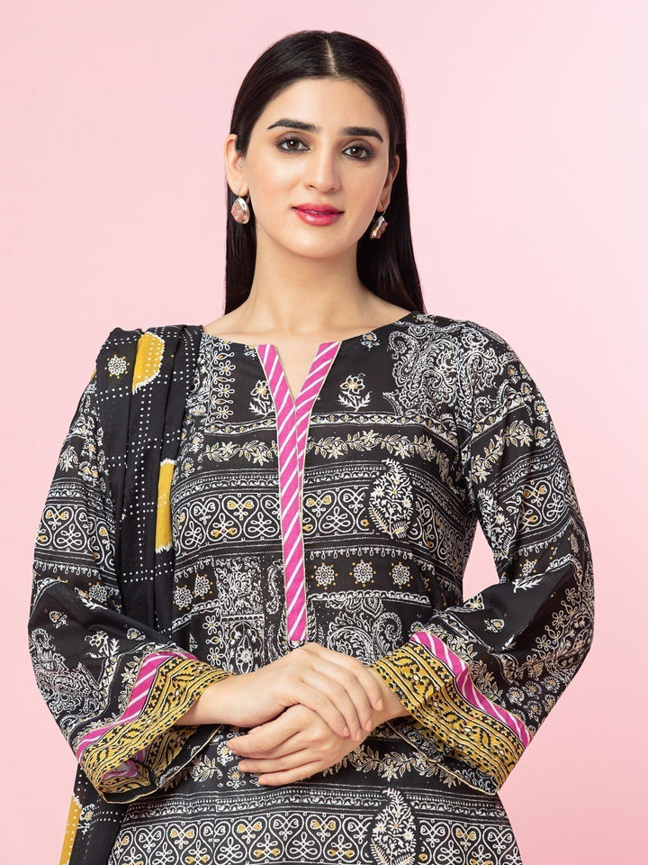EWU23A1-26315 Unstitched Black Printed Lawn 3 Piece