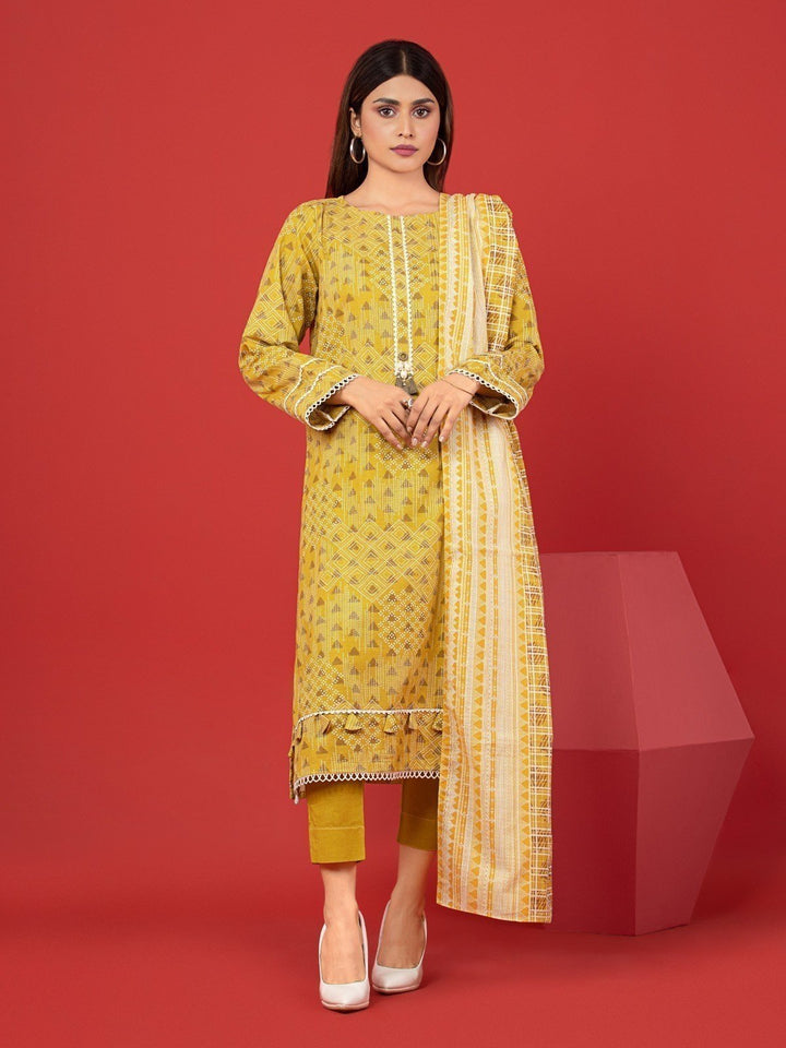 EWU23A1-26335 Unstitched Light Gold Printed Lawn 3 Piece