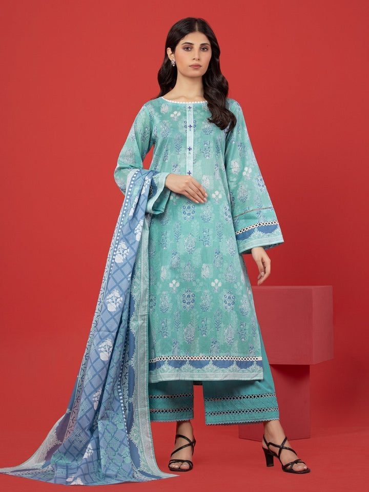 EWU23A1-26386 Unstitched Sea Green Printed Lawn 3 Piece