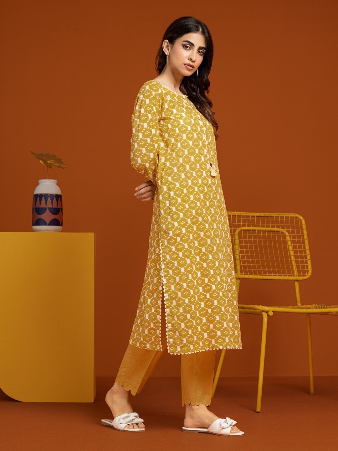 EWU23A3-26407ST Unstitched Mustard Printed Khaddar 2 Piece