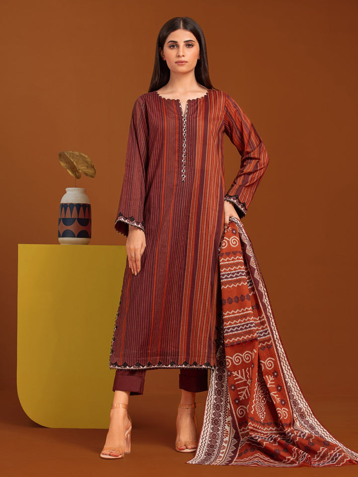 EWU23A3-27060-3P Unstitched Burgundy Printed Khaddar 3 Piece