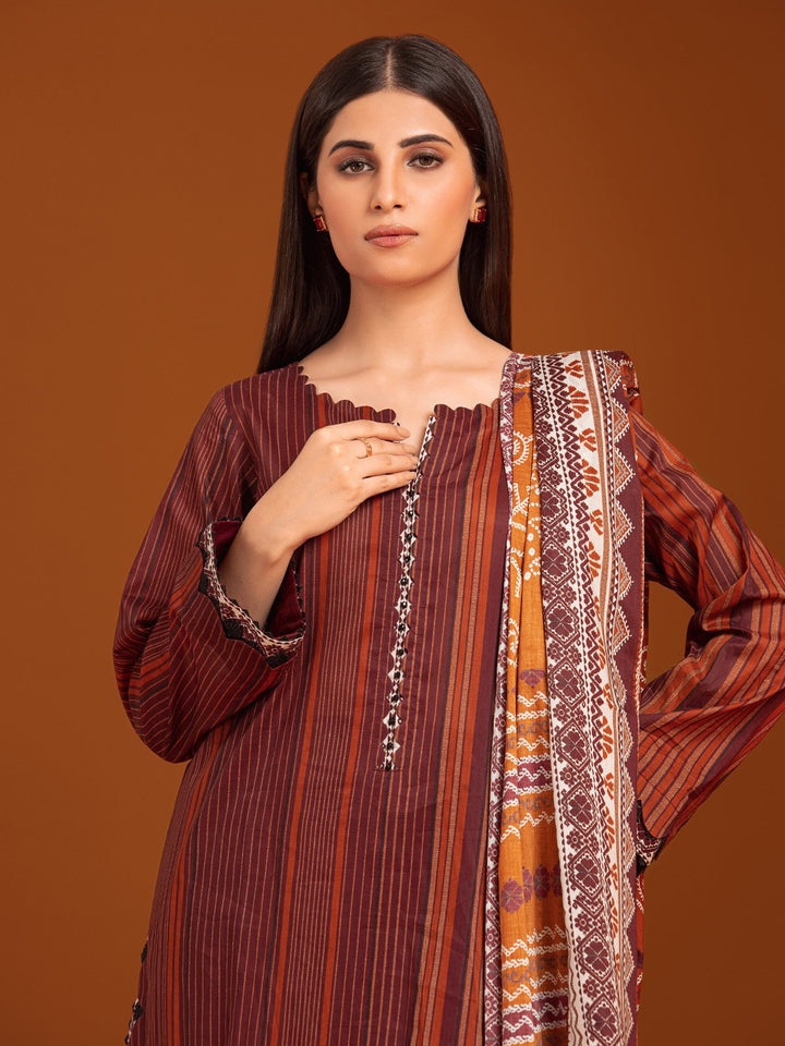 EWU23A3-27060-3P Unstitched Burgundy Printed Khaddar 3 Piece