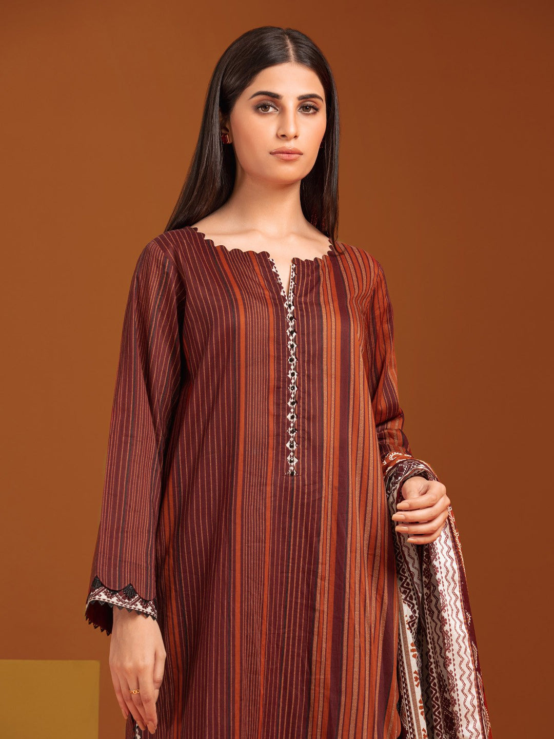 EWU23A3-27060-3P Unstitched Burgundy Printed Khaddar 3 Piece