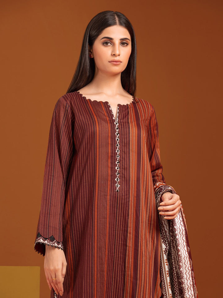 EWU23A3-27060-3P Unstitched Burgundy Printed Khaddar 3 Piece