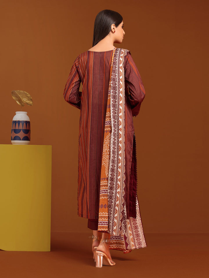 EWU23A3-27060-3P Unstitched Burgundy Printed Khaddar 3 Piece