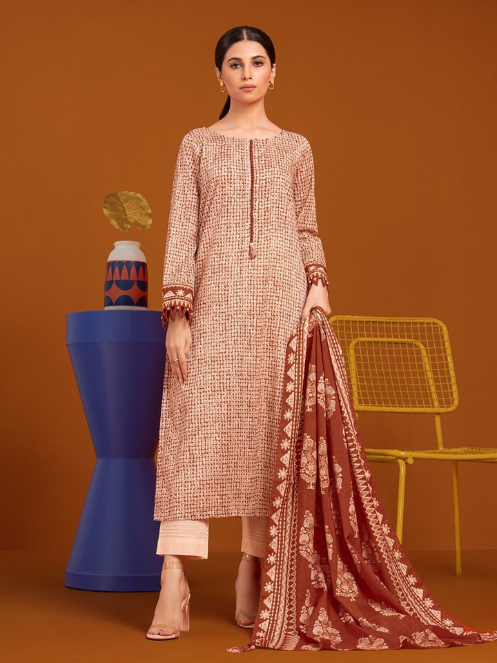 EWU23A3-27080-3P Unstitched Beige Printed Khaddar 3 Piece